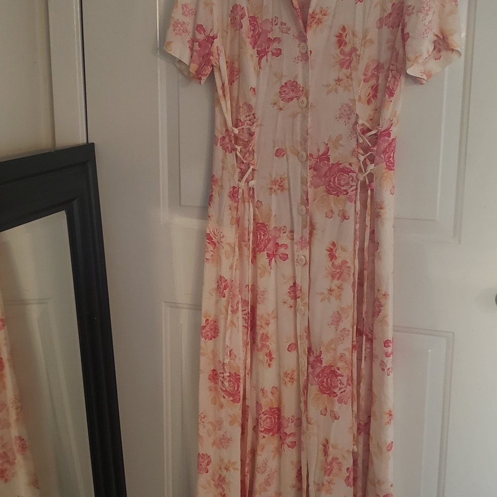 Vintage Jennifer James Womens Short Sleeve Maxi Floral Fit & Flare Dress